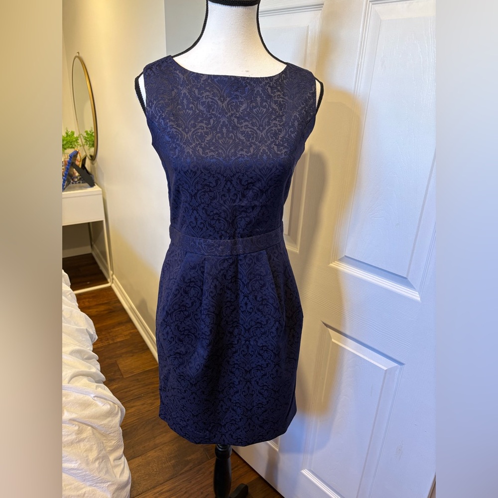 🌷Royal Party NWT Navy Jacquard Damask Fit Flare Dress Small 3/$30